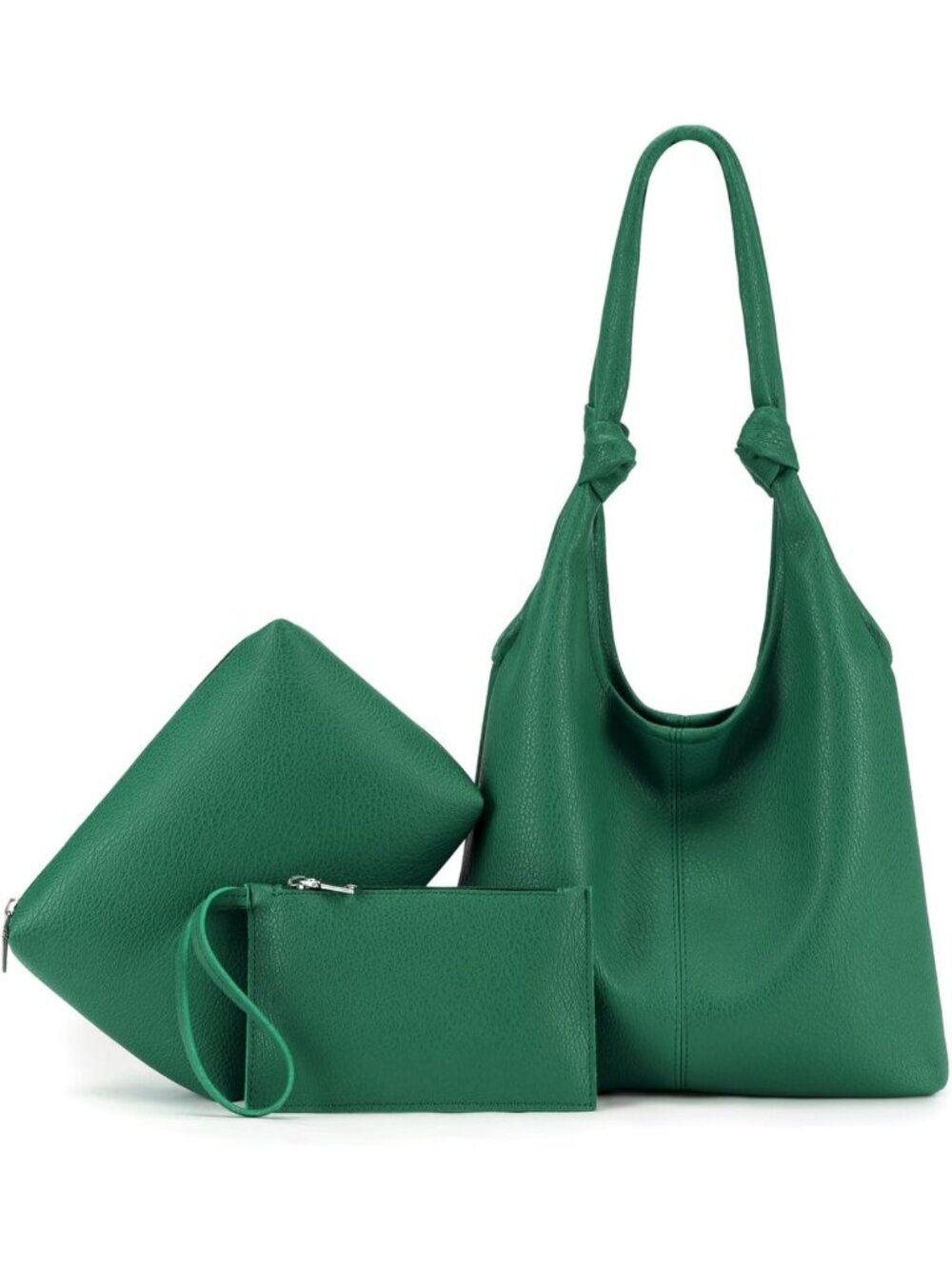 Stylish Vegan Leather Hobo Bag Set - Slouchy Shoulder Purse with Clutch & Small